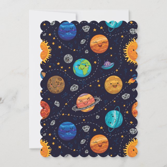 Tarjeta de felicitación plana Happy Planets (Reverso)
