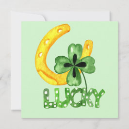 Tarjeta de felicitación plana Lucky Shamrock & Hor