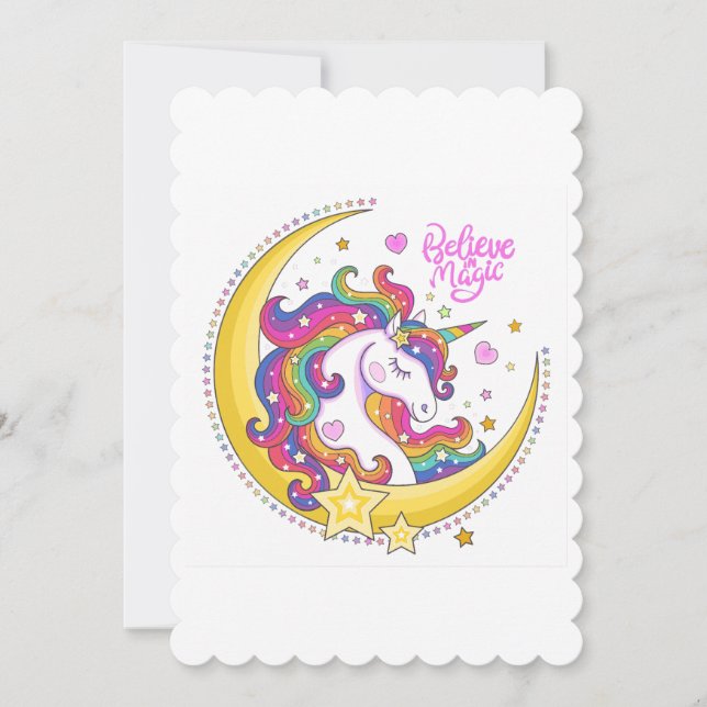 Tarjeta de felicitación plana mágica de Unicorn (Anverso)