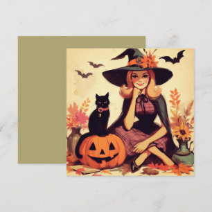 Tarjeta de Felicitación Plana Negra y de Bruja de