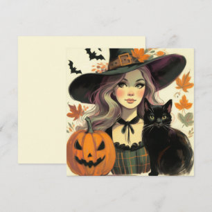Tarjeta de Felicitación Plana Negra y de Bruja de