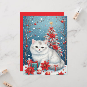 Tarjeta de felicitación plana para gatos de vacaci