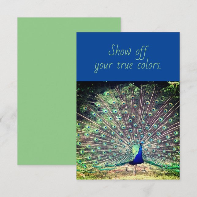 Tarjeta de felicitación plana Peacock True Colours (Anverso / Reverso)