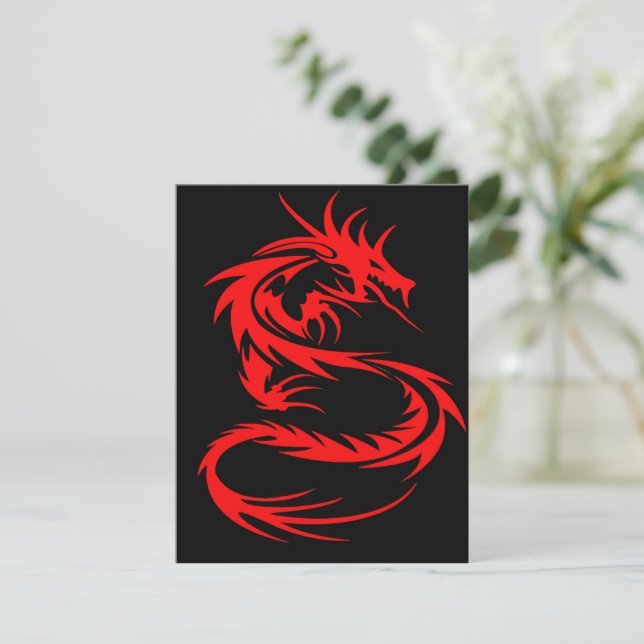 Tarjeta de felicitación plana Red Dragon (Anverso de pie)