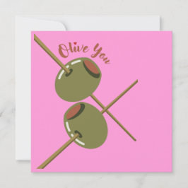 Tarjeta de felicitación plana rosa Olive You Cute