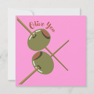Tarjeta de felicitación plana rosa Olive You Cute