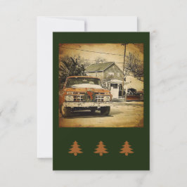Tarjeta de felicitación plana Vintage Red Truck Ho