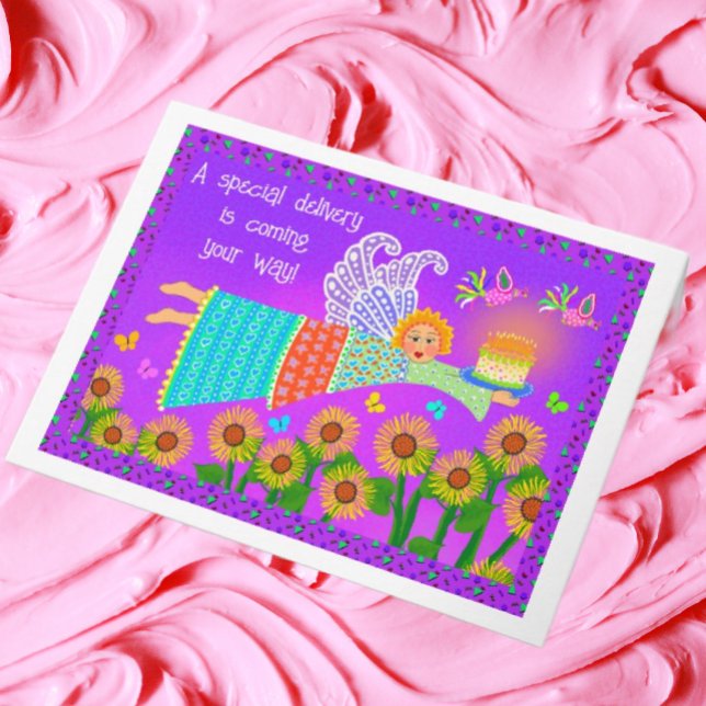 Tarjeta de felicitación plegada Angel de Cumpleaño (Subido por el creador)