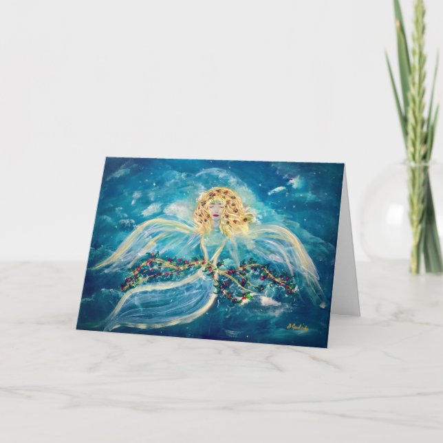 Tarjeta de felicitación plegada Angel navidades (Anverso)