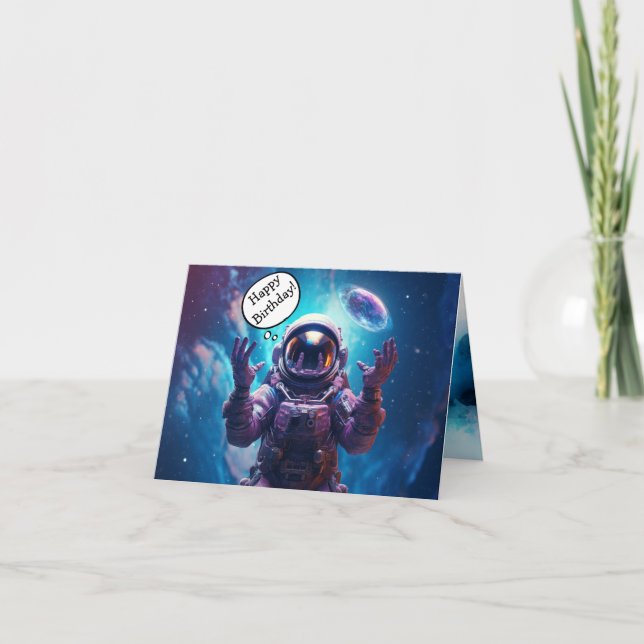Tarjeta de felicitación plegada Astronauta Galaxy  (Anverso)