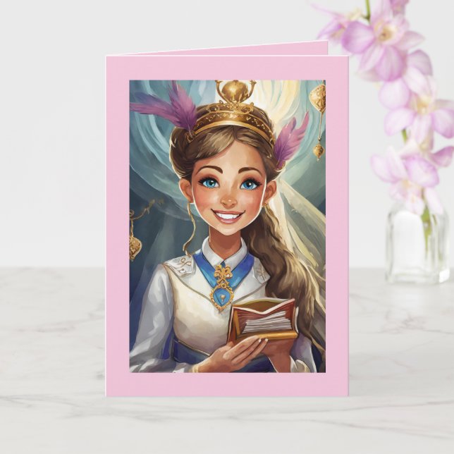 Tarjeta de felicitación plegada Bat Mitzvah de 5"  (Orquídea)