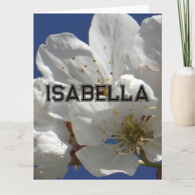 Tarjeta de felicitación plegada con flores blancas (Anverso)