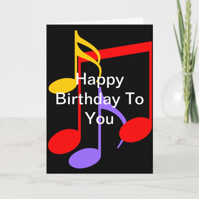 Tarjeta de felicitación plegada con notas musicale (Anverso)