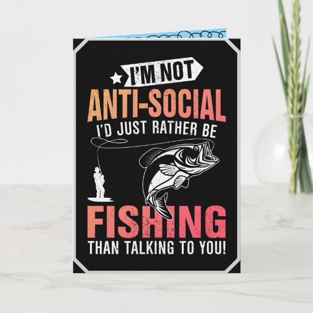 Tarjeta de felicitación plegada con tema de pesca (Anverso)