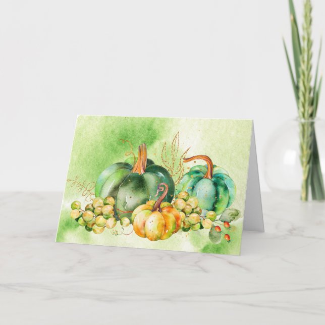 Tarjeta de felicitación plegada de calabazas de co (Anverso)