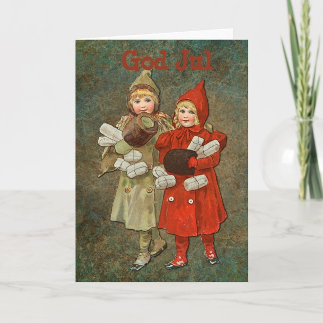 Tarjeta de felicitación plegada de Dios Jul (Anverso)