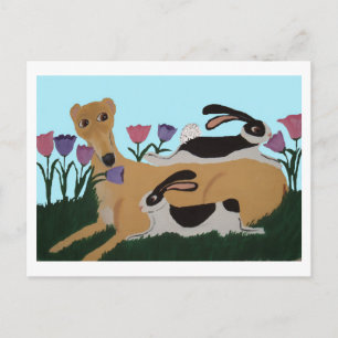 Tarjeta de felicitación plegada de galgo y amigos