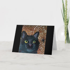 tarjeta de felicitación plegada de gato negro y ar