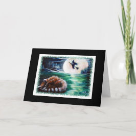 Tarjeta de felicitación plegada de Raccoon y Bruja