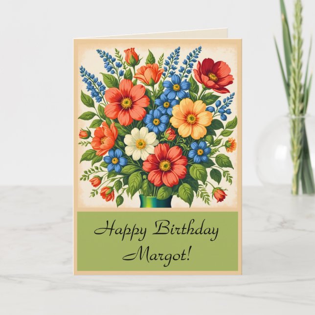 Tarjeta de felicitación plegada de ramo de flores  (Anverso)