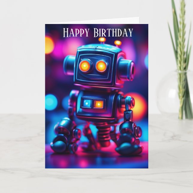 Tarjeta de felicitación plegada de robots modernos (Anverso)