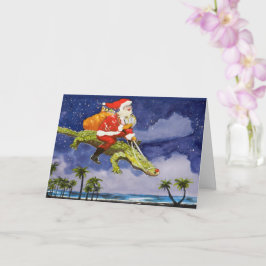 Tarjeta de felicitación plegada de Santa Riding Ga