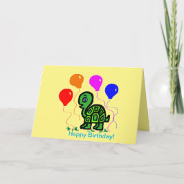 Tarjeta de felicitación plegada de tortuga y globo
