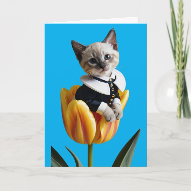 Tarjeta de felicitación plegada de tulipano gato s (Anverso)