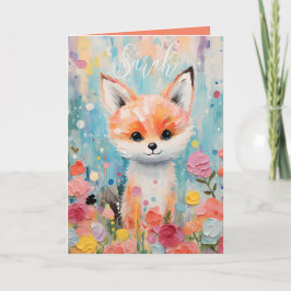 Tarjeta de felicitación plegada de zorro floral de