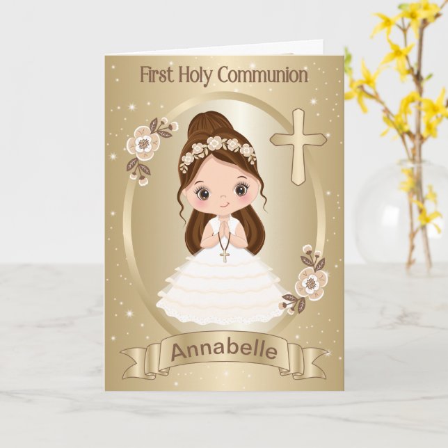 Tarjeta de felicitación plegada del chica First Ho (flor amarilla)