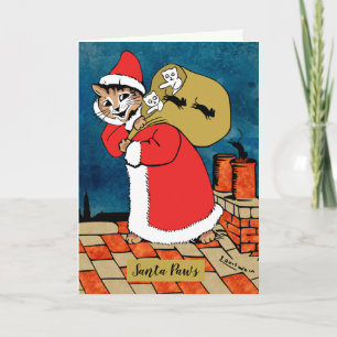 Tarjeta de felicitación plegada del gato de Santa 