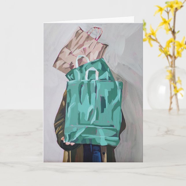 Tarjeta de felicitación plegada en blanco Shopping (flor amarilla)