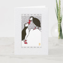 Tarjeta de felicitación plegada estacional Puffins