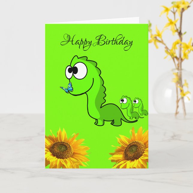 Tarjeta de felicitación plegada floral de dinosaur (flor amarilla)