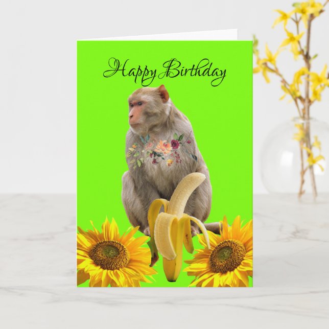 Tarjeta de felicitación plegada floral de mono gir (flor amarilla)