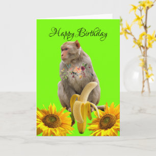 Tarjeta de felicitación plegada floral de mono gir