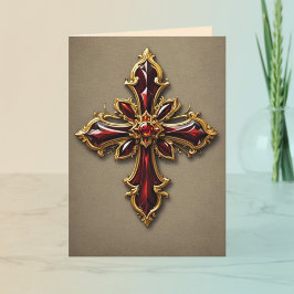 Tarjeta de felicitación plegada Garnet & Gold Cros