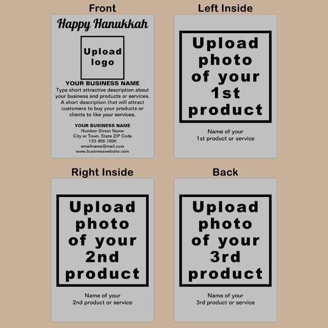 Tarjeta de felicitación plegada Hanukkah Gray (Gray Hanukkah folded greeting card with your business brand and products or services.)