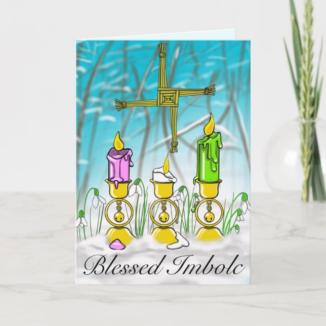 Tarjeta de felicitación plegada Pagan Imbolc (Anverso)