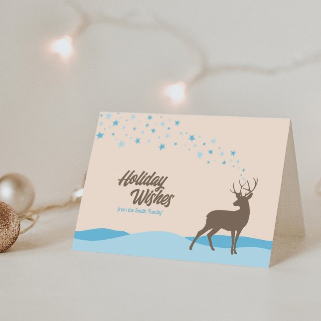 Tarjeta de felicitación plegada para feriados de v (Whimsical woodland deer Holiday Wishes Folded Greeting Card.)