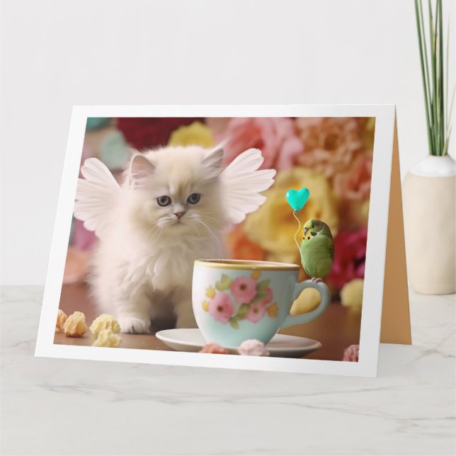 Tarjeta de felicitación plegada para gatitos y ami (Anverso)