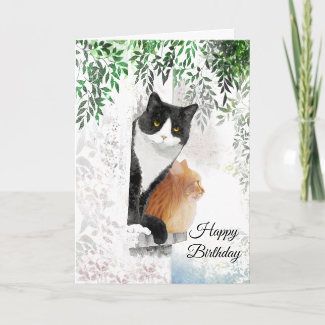 Tarjeta de felicitación plegada para gato y gato d (Anverso)