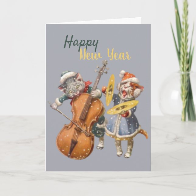 Tarjeta de felicitación plegada para gatos de Año  (Anverso)