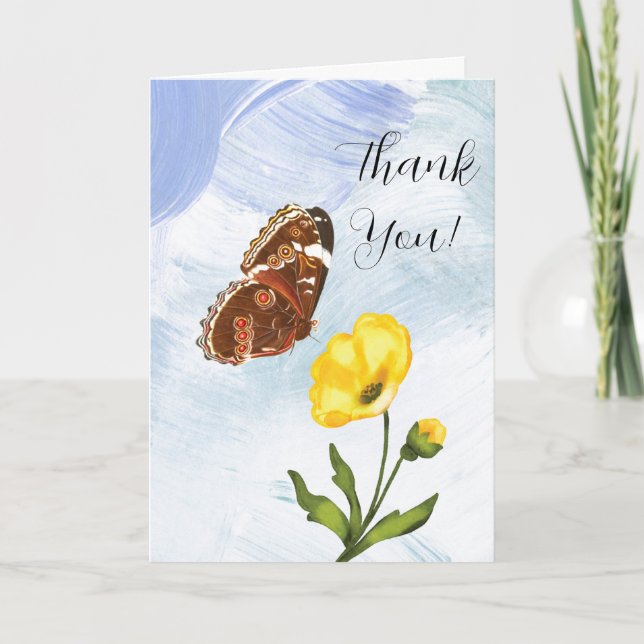 Tarjeta de felicitación plegada para mariposa y fl (Anverso)