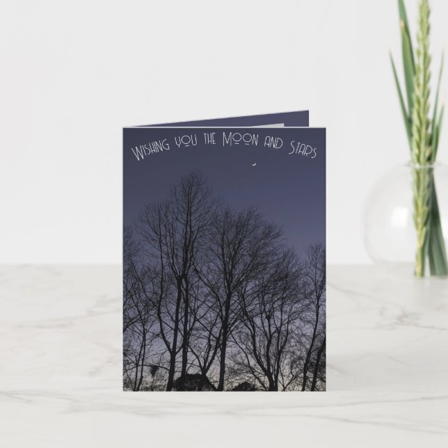 Tarjeta de felicitación plegada por el cielo oscur (Anverso)