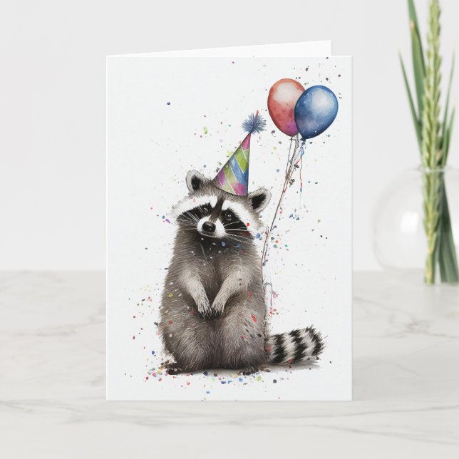 Tarjeta de felicitación plegada Raccoon Birthday P (Anverso)