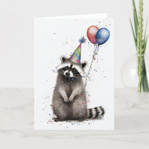 Tarjeta de felicitación plegada Raccoon Birthday P