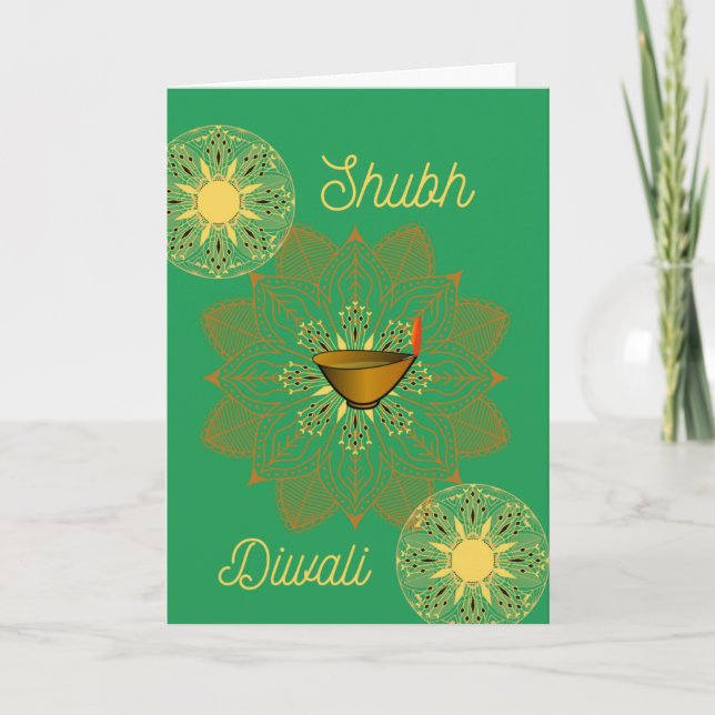 Tarjeta de felicitación plegada Shubh Diwali (Anverso)