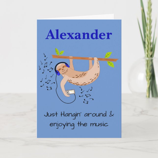 Tarjeta de felicitación plegada Sloth & Music (Anverso)