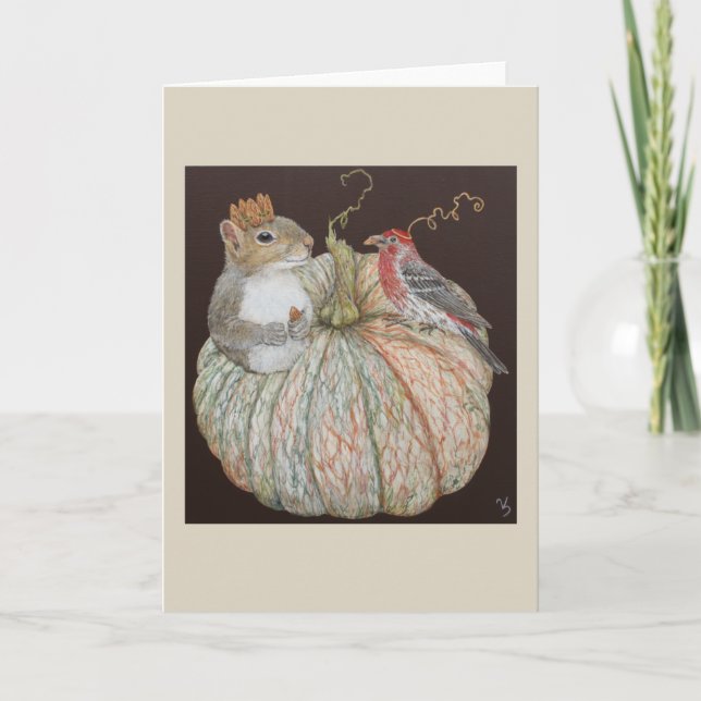 Tarjeta de felicitación plegada Squirrel y Finch (Anverso)